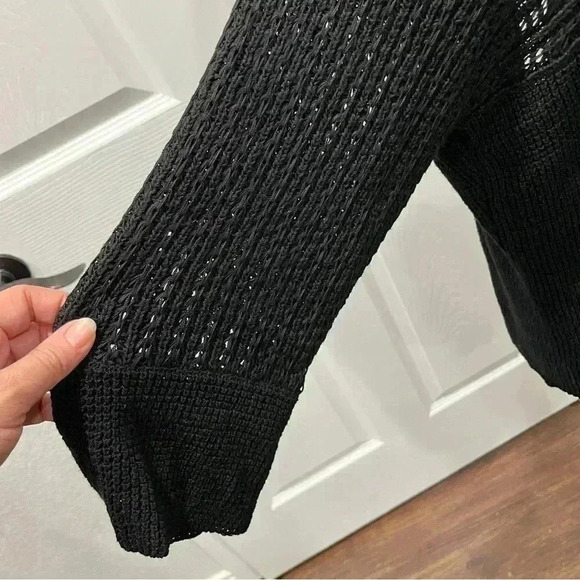 Alfani Open knit Black gathered cardigan type sweater, open front - Picture 2 of 9